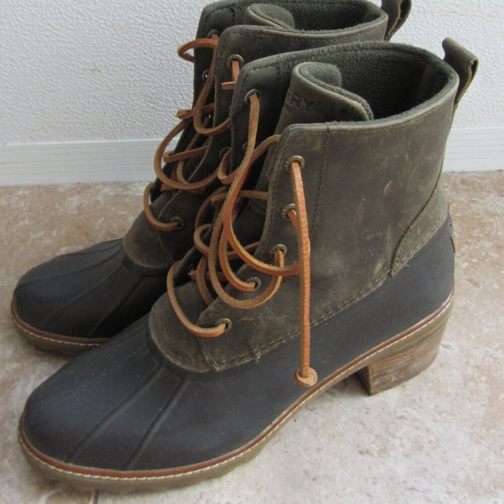 Sperry Top Sider Women’s Size 10 M Saltwater Heeled Rubber & Leather Rain Boots